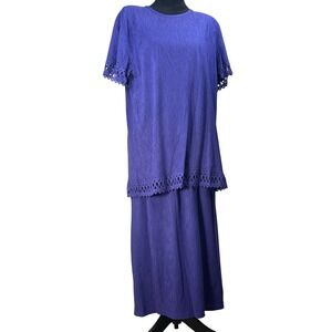 Superline USA Purple Crinkle Plisse 2pc Skirt Set Eyelet Trim One Size Vintage